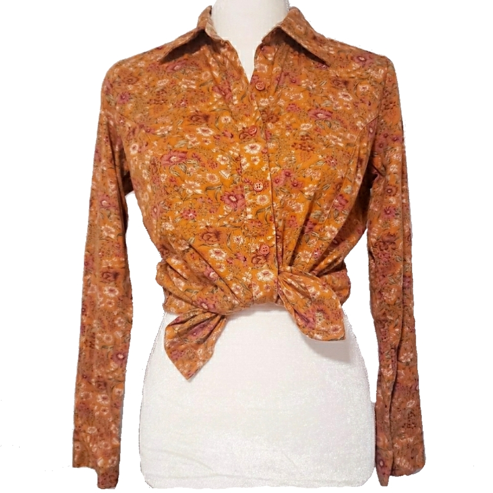 Lemon grass Button down shirt s boho floral